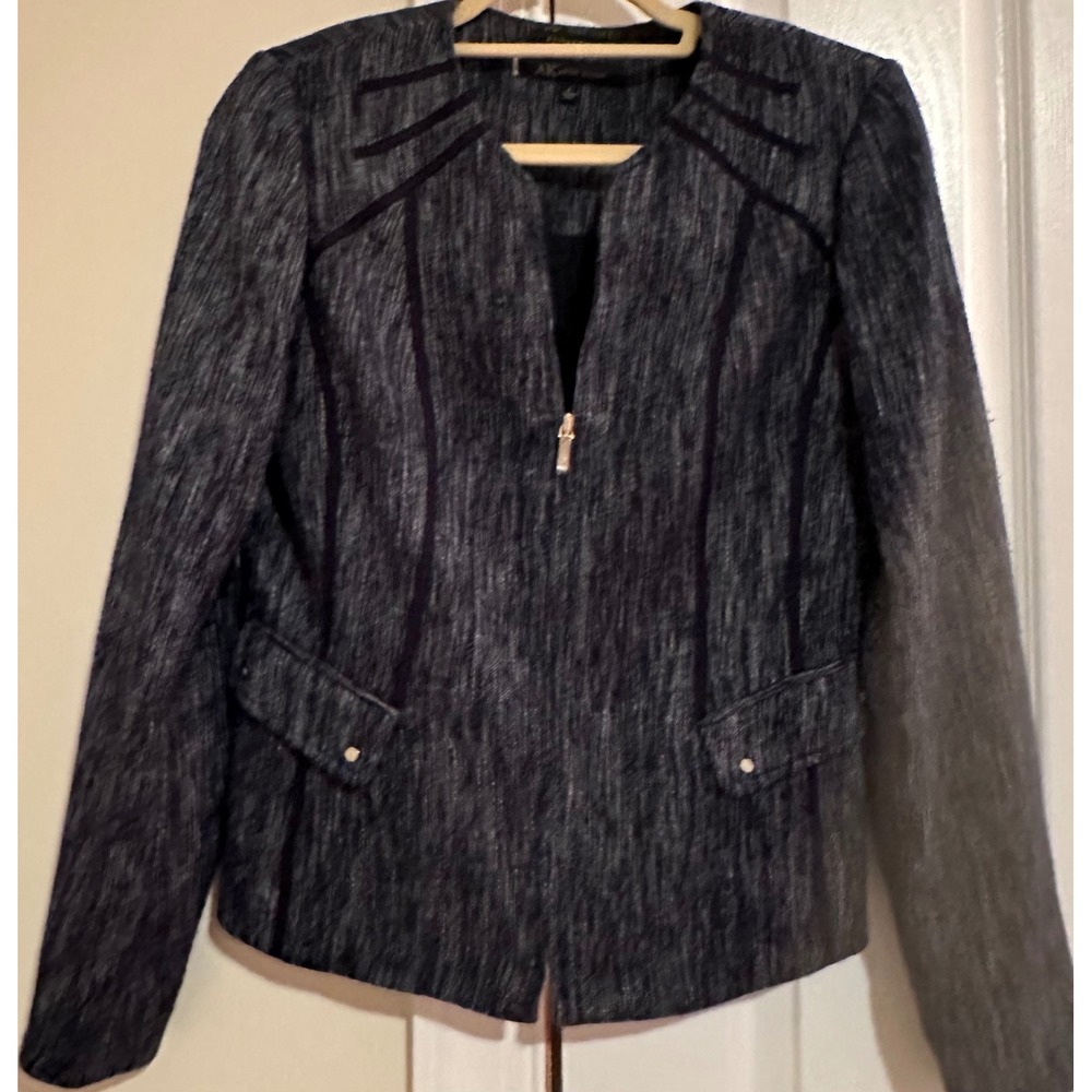 ANNE KLEIN Women's Black Textured Zip Front Blazer Jacket Size 6